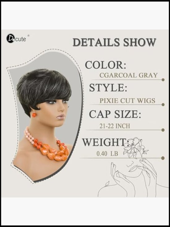 Short Pixie Cut Wig with Bangs Straight Synthetic Hair for Women Daily Wear
